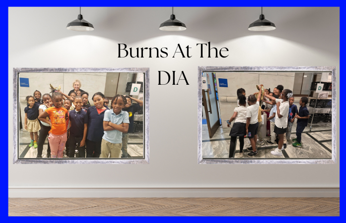  A picture of the second graders split into two that's states Burns at the D I A.